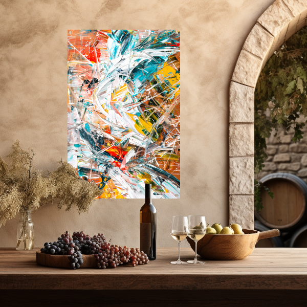 Dynamisch abstract schilderij met kleurrijke lijnen tuinposter