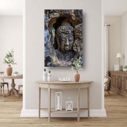 Stenen Boeddha in Natuurlijke Omlijsting canvas