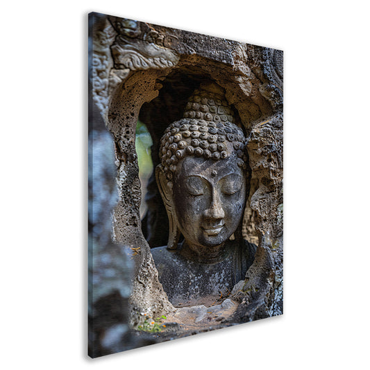 Stenen Boeddha in Natuurlijke Omlijsting canvas