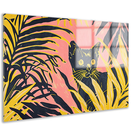 Kat tussen kleurrijke planten in popartstijl acrylglas