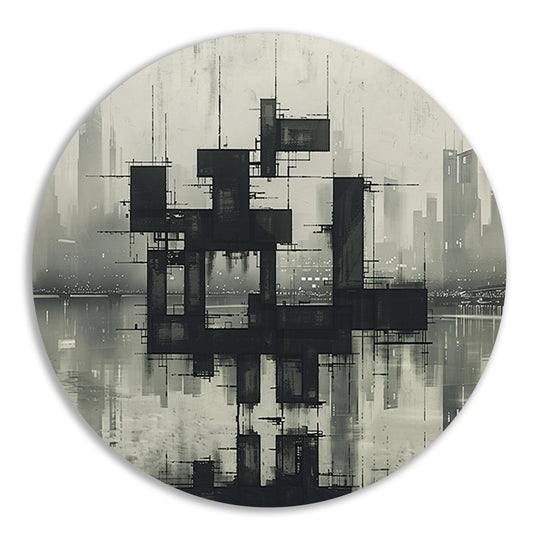 Futuristische skyline aluminium muurcirkel