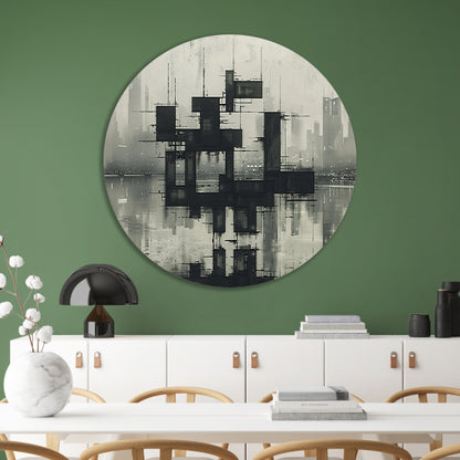 Futuristische skyline aluminium muurcirkel
