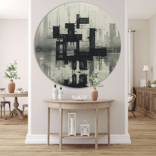 Futuristische skyline aluminium muurcirkel
