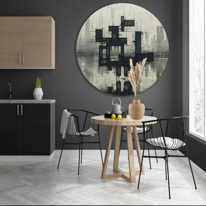 Futuristische skyline aluminium muurcirkel