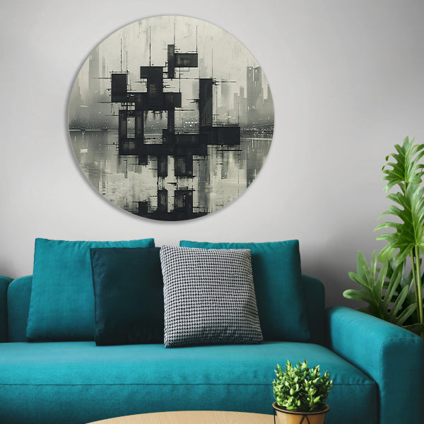 Futuristische skyline aluminium muurcirkel