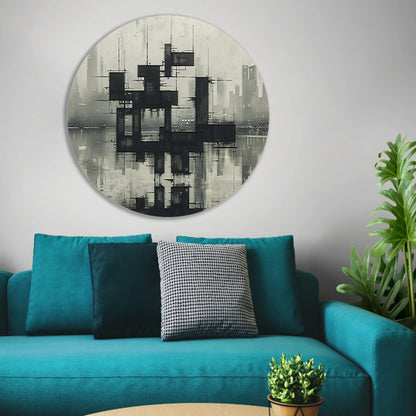 Futuristische skyline aluminium muurcirkel