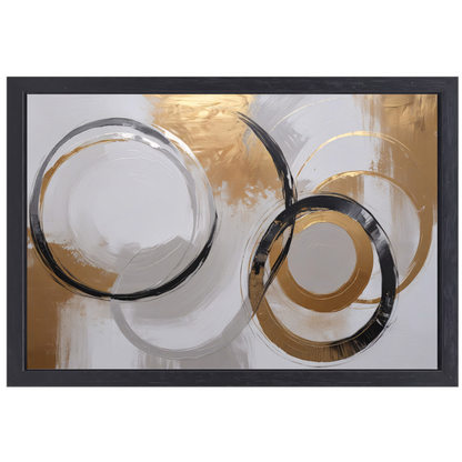 Overlappende Gouden en Zwarte Cirkels canvas met baklijst