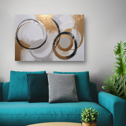 Overlappende Gouden en Zwarte Cirkels poster