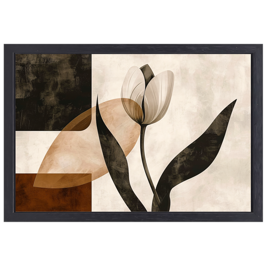 Sepia Tulp met Art Deco Invloeden canvas met baklijst