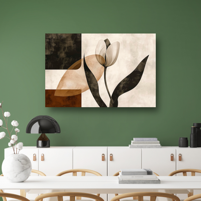 Sepia Tulp met Art Deco Invloeden canvas met baklijst