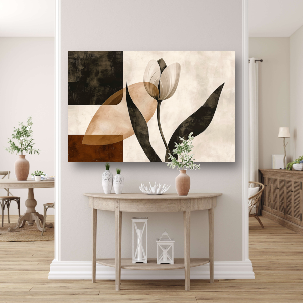 Sepia Tulp met Art Deco Invloeden canvas met baklijst