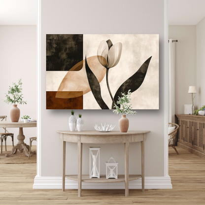 Sepia Tulp met Art Deco Invloeden canvas met baklijst