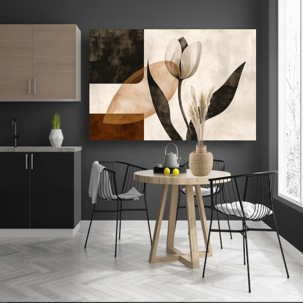 Sepia Tulp met Art Deco Invloeden canvas met baklijst