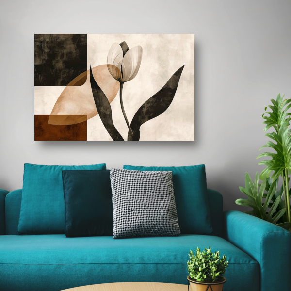 Sepia Tulp met Art Deco Invloeden canvas