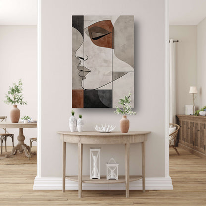 Abstract Portret in Monochrome Beige en Bruin canvas