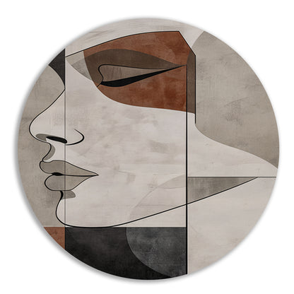 Abstract Portret in Monochrome Beige en Bruin aluminium muurcirkel