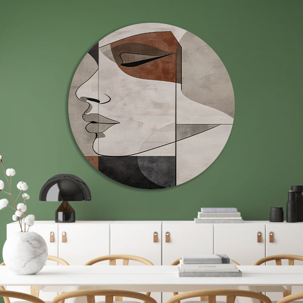 Abstract Portret in Monochrome Beige en Bruin aluminium muurcirkel