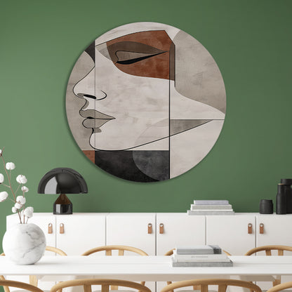 Abstract Portret in Monochrome Beige en Bruin aluminium muurcirkel