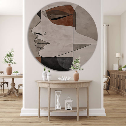 Abstract Portret in Monochrome Beige en Bruin aluminium muurcirkel