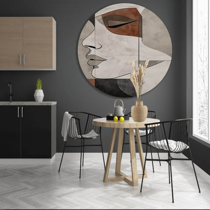 Abstract Portret in Monochrome Beige en Bruin aluminium muurcirkel