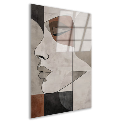 Abstract Portret in Monochrome Beige en Bruin acrylglas