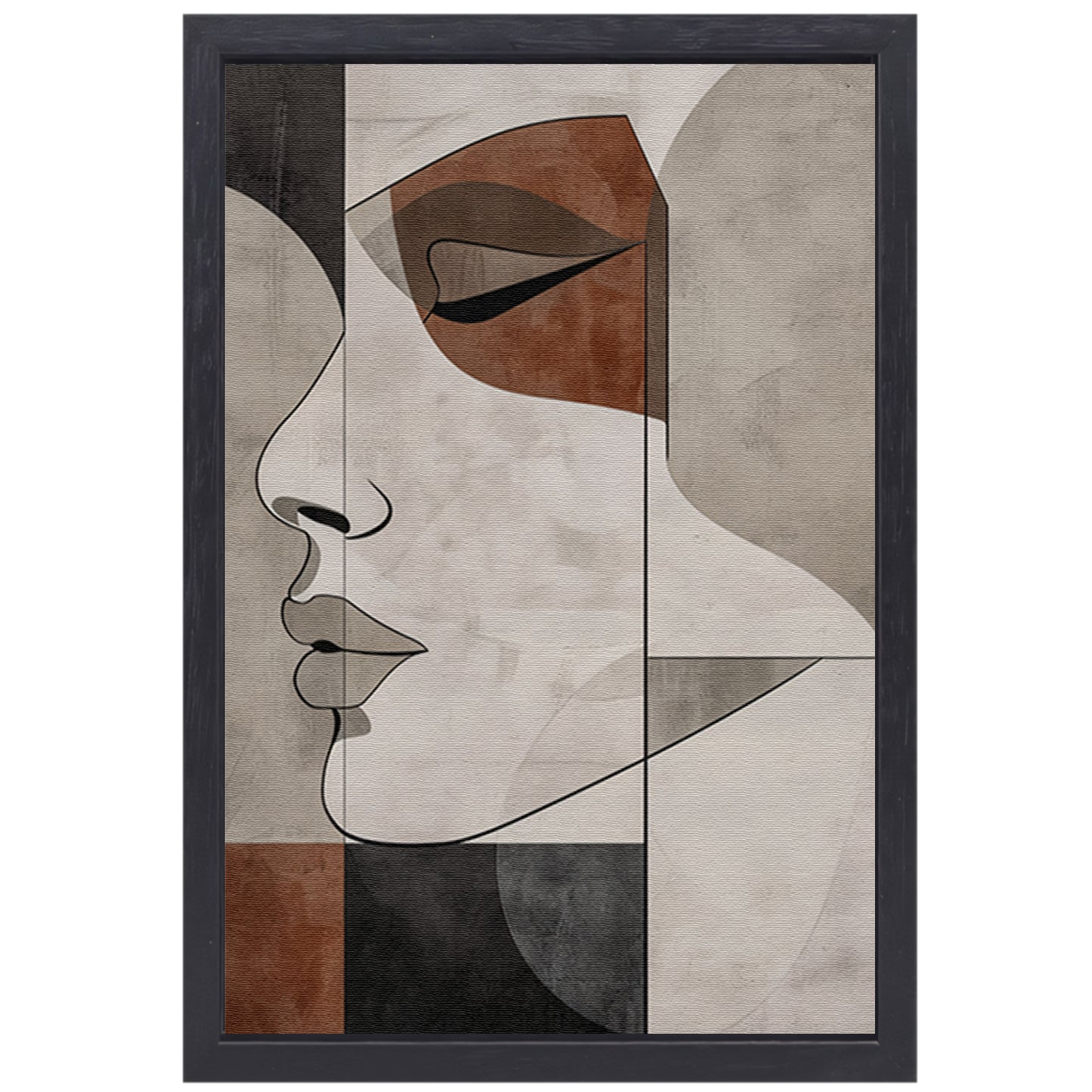 Abstract Portret in Monochrome Beige en Bruin canvas met baklijst