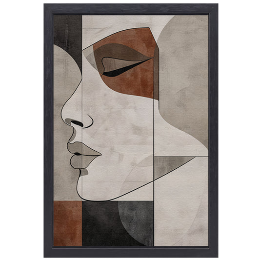 Abstract Portret in Monochrome Beige en Bruin canvas met baklijst