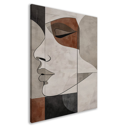 Abstract Portret in Monochrome Beige en Bruin canvas