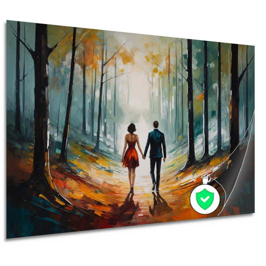 Romantische wandeling in abstract bos poster