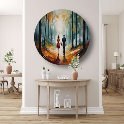 Romantische wandeling in abstract bos forex muurcirkel