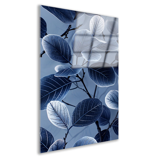 Blauwe en zwarte bladeren in minimalistische stijl acrylglas