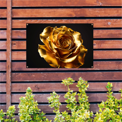 Gouden Roos Elegante Decoratie Zwarte Achtergrond tuinposter