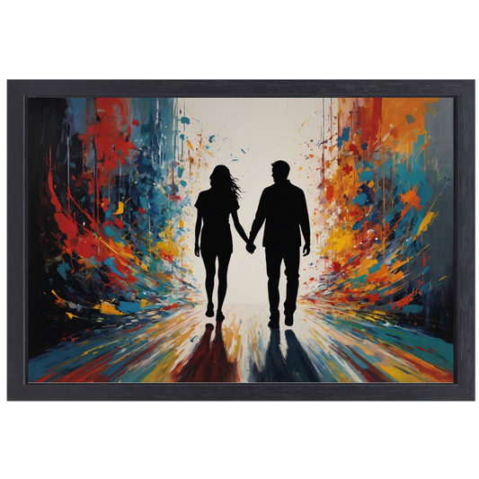 Explosieve Kleuren Dans met Liefdespaar canvas met baklijst