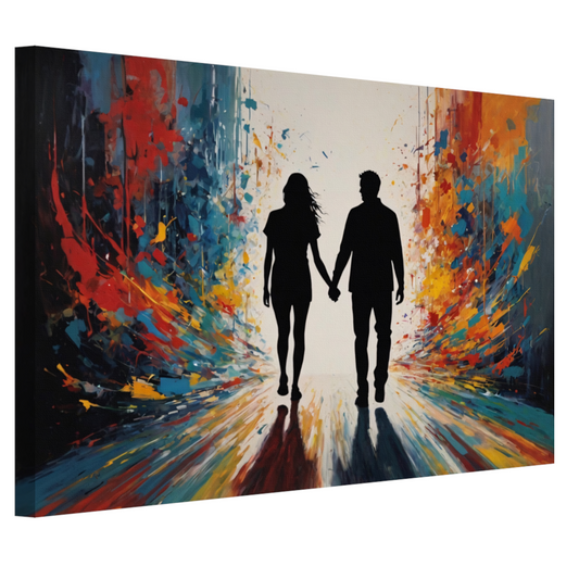 Explosieve Kleuren Dans met Liefdespaar canvas