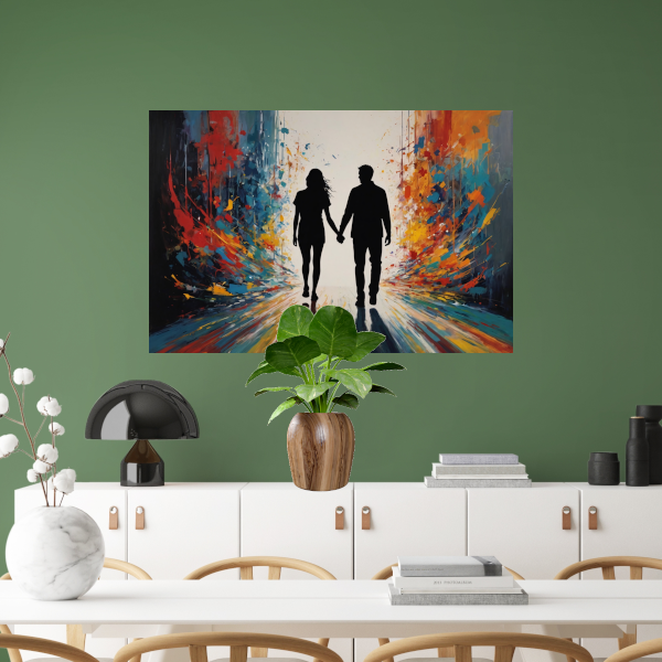 Explosieve Kleuren Dans met Liefdespaar canvas met baklijst
