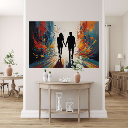 Explosieve Kleuren Dans met Liefdespaar canvas met baklijst