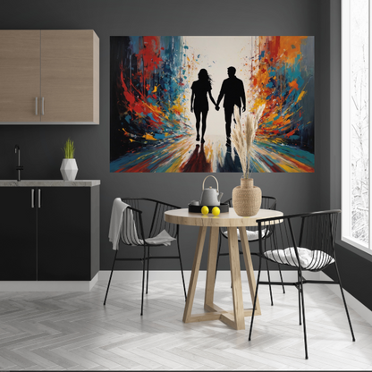 Explosieve Kleuren Dans met Liefdespaar canvas met baklijst