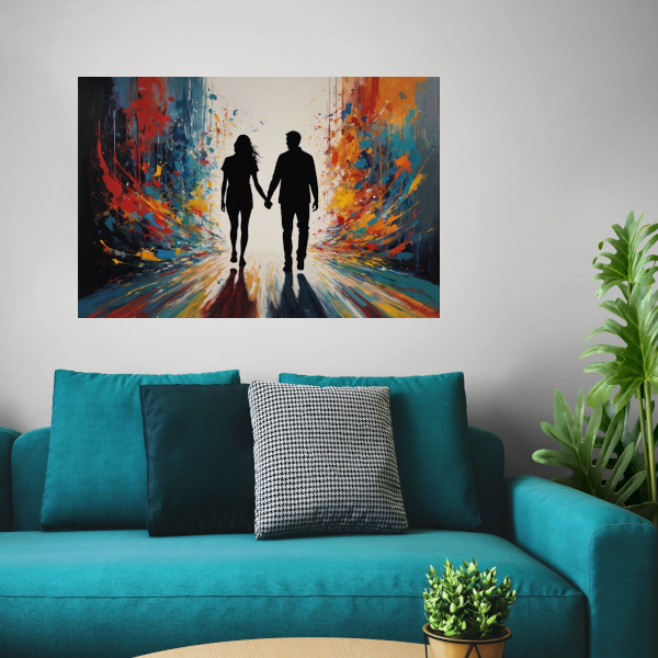 Explosieve Kleuren Dans met Liefdespaar canvas met baklijst