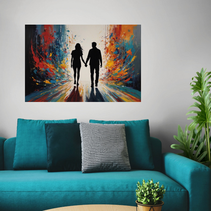 Explosieve Kleuren Dans met Liefdespaar canvas met baklijst