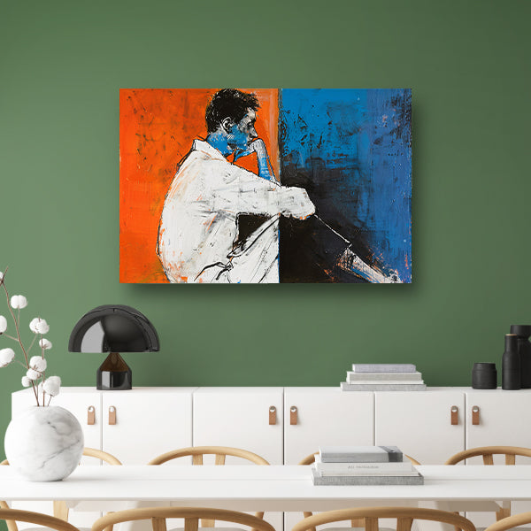 Abstract schilderij van denkende manposter