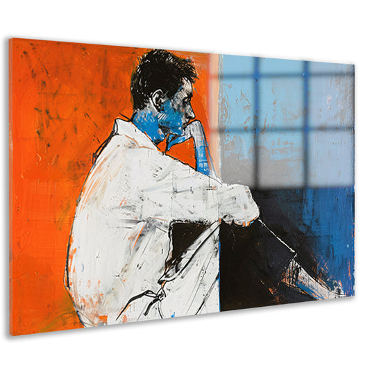 Abstract schilderij van denkende man acrylglas