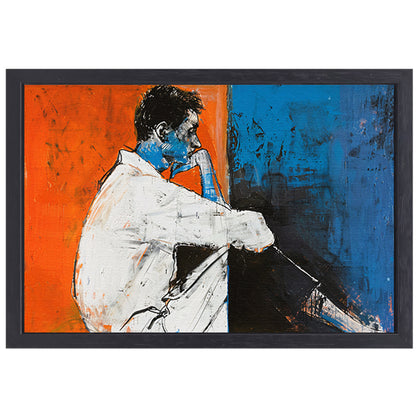 Abstract schilderij van denkende man canvas met baklijst