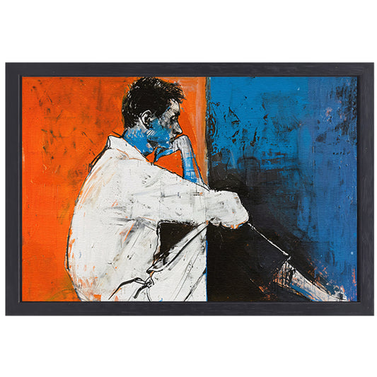 Abstract schilderij van denkende man canvas met baklijst