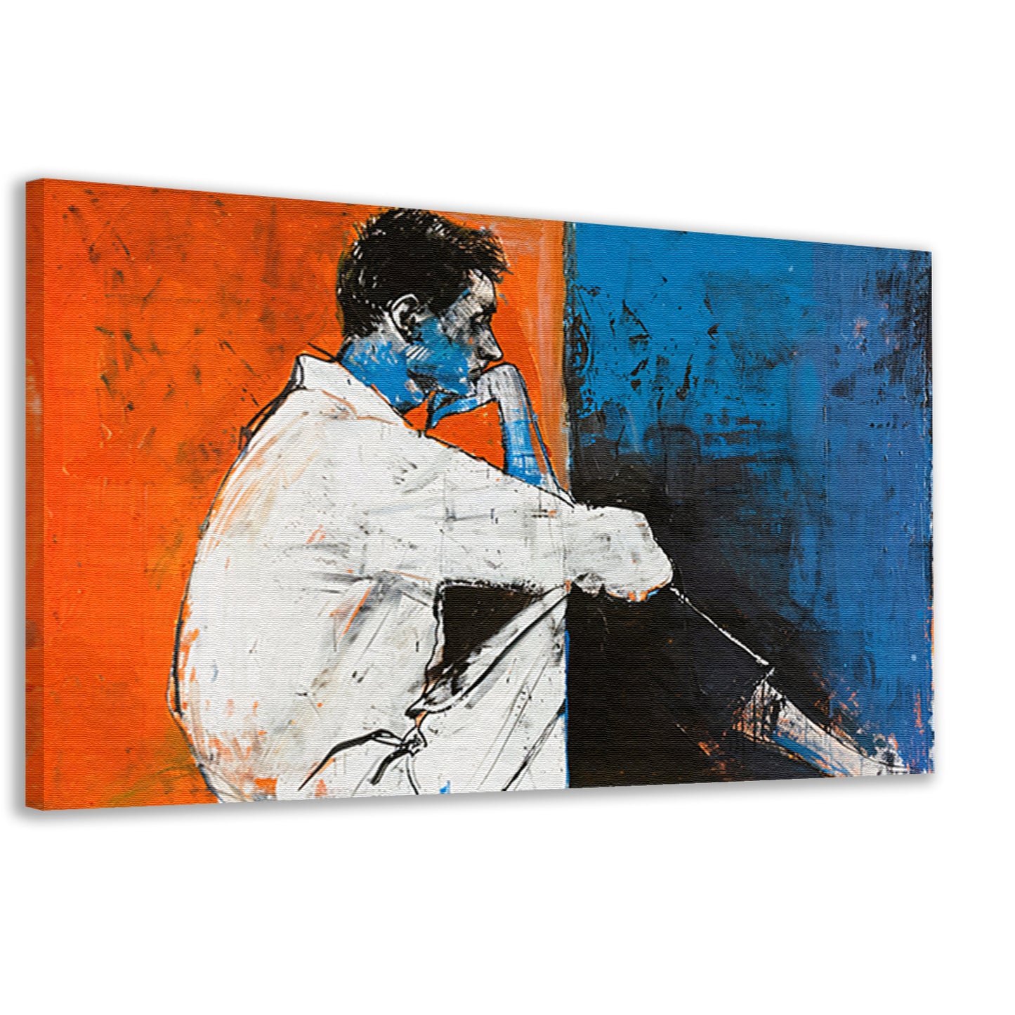 Abstract schilderij van denkende man canvas