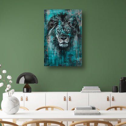 Realistisch schilderij van een majestueuze leeuw poster