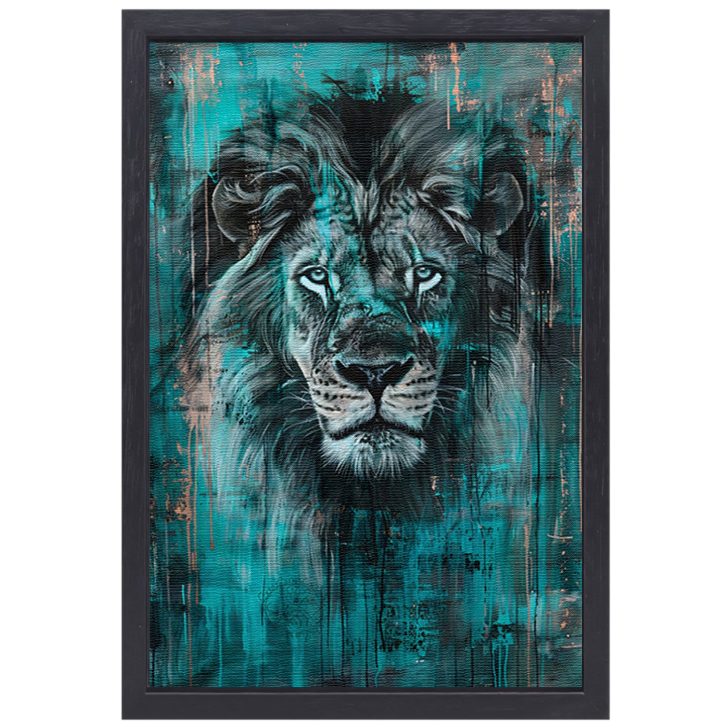 Realistisch schilderij van een majestueuze leeuw canvas met baklijst