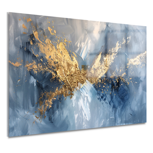 Dynamische abstracte gouden vleugels op blauw acrylglas
