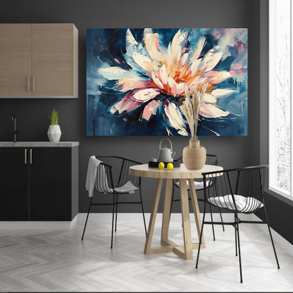 Kleurrijk abstract schilderij van chrysant bloem canvas met baklijst