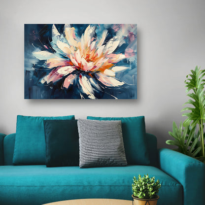 Kleurrijk abstract schilderij van chrysant bloem canvas met baklijst