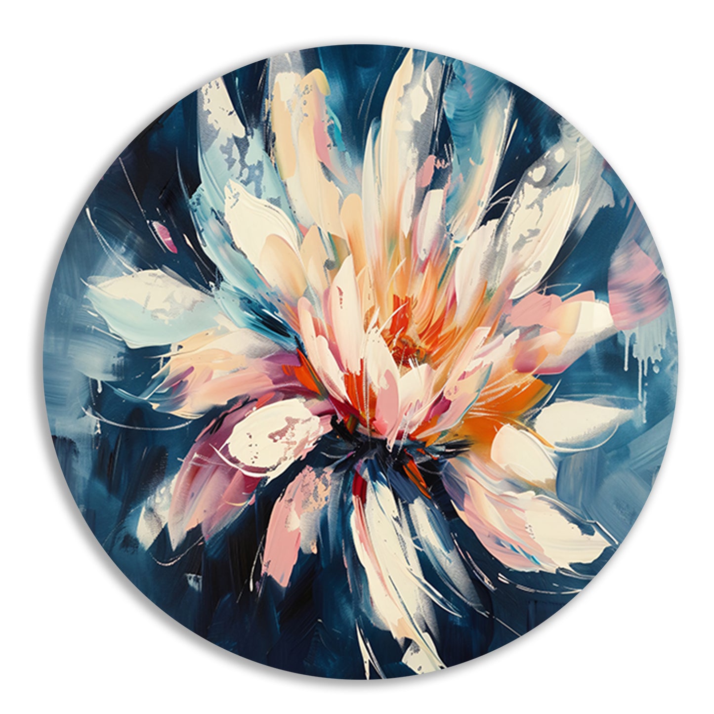 Kleurrijk abstract schilderij van chrysant bloem aluminium muurcirkel